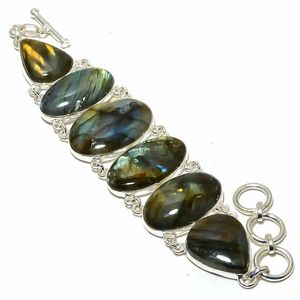 Pulsera de Labradorita Natural, Pulsera Chapada en Plata de Ley 925, Joyería Hecha a Mano - Product Image 1