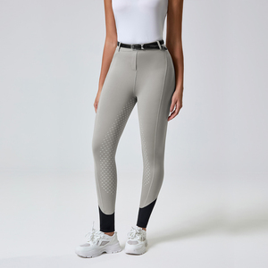 Pantalones de equitación personalizados OEM para mujer, de cintura media, con agarre de silicona, asiento completo, cierre de cremallera, alta elasticidad, Spandex/Poliéster - Product Image 3