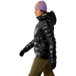 Veste d'hiver matelassée en duvet noir à capuche pour femme, coupe-vent, fermeture éclair, polyester mat, durable, en duvet. - Product Image 5