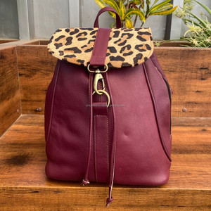 Nouveau design tendance sac à dos à cordon extérieur en cuir véritable pour garçons filles sac à dos en cuir de vachette imprimé léopard de luxe de haute qualité - Product Image 2