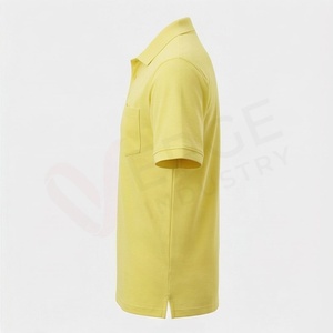 Polo en coton jaune à manches courtes pour homme avec poche, décontracté, respirant, coupe classique, style tissé Oxford uni - Product Image 3
