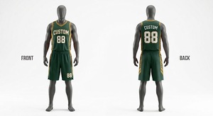 Custom Green Basketball Jersey Set Sleeveless V-Neck Tank Top With Elastic Waist Shorts Moisture Wicking <b>Athletic</b> Wear - Product Image 1