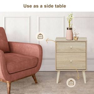 1PC Freestanding <b>Bedside</b> Nightstand with 2 <b>Storage</b> Drawers and Rubber Legs - Product Image 6