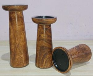 Ensemble de porte-bougies en bois rustique fait main, porte-bougies pilier, décoration vintage pour la maison, centre de table de Noël - Product Image 6