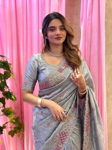 Indian Trending Beautifully Designed <b>Saree</b> Heavy Silk With Handwork Chocolate Lady <b>Saree</b> for Party and Fully <b>Stitched</b> - Product Image 2