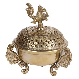 Quemador de incienso de latón con soporte para incienso de pavo real, color dorado, aromaterapia tradicional, decoración para el hogar y el templo - Product Image 1