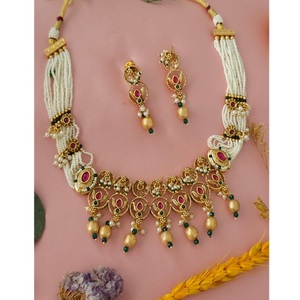 Juego de Collar y Aretes con Perlas de Moissanita de Calidad Grace, con Baño de Oro, para Mujer, Joyería de Diseño para Bodas - Product Image 1