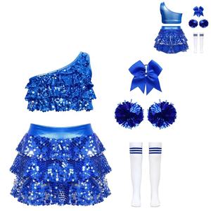 4-16 Kid Girls Cheerleading Performance Outfit <b>Crop</b> <b>Top</b> With Skirted <b>Shorts</b> Culottes <b>Set</b> For Party Competition Class Theme Party - Product Image 2
