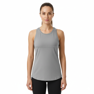Private Label 100% Cotton Jersey O-Neck Tank <b>Top</b> Women Custom Brand Curved Hem Gym Fitness Sleeveless Breathable Anti-Pilling - Product Image 1