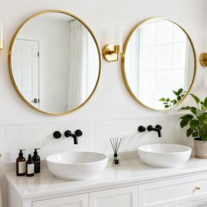 Specchio da Parete Moderno Rotondo da 30 Pollici con Cornice in Metallo Dorato per Bagno - Product Image 5