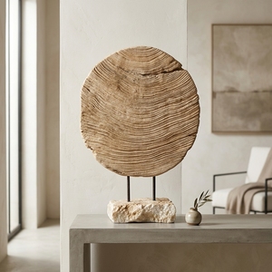 Lumintu Round Stand Handcrafted <b>Wooden</b> Disc Sculpture <b>Rustic</b> Organic Tabletop Decorative Artwork Stand Home Decor Accent Display - Product Image 3