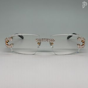 Oval Cut Luxury White Sunglasses <b>with</b> <b>Clear</b> <b>Lenses</b> Rhodium Plated VVS Moissanite Diamond Iced Out Hip Hop Designer Eyewear - Product Image 1