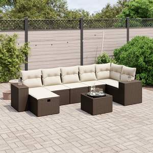 Conjunto de sofás de jardín grandes y modulares de ratán sintético marrón - Product Image 1