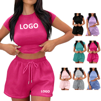 Conjunto de Top Corto y Pantalones Cortos con Estampado de Letras de Año Nuevo 2026, Conjunto de 2 Piezas de Punto Casual Ajustado para Mujer