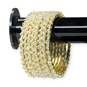 New Arrival Luxury Sparkling Crystal <b>Bangles</b> Gold Plated Pearl Indian Jewelry Trendy <b>Bracelet</b> Set Wedding Wear Wholesale Price - Product Image 4