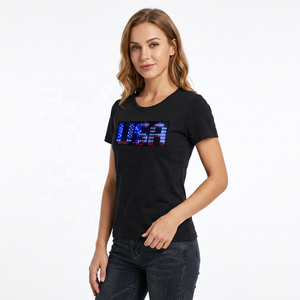 เสื้อยืดแขนสั้นสีดำสำหรับผู้ชาย พิมพ์ลายกลิตเตอร์ USA คอกลม ดีไซน์ลำลอง ทรงปกติ ผ้าเจอร์ซีย์ - Product Image 5