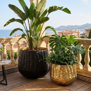 Pure Contemporary Handmade <b>Bronze</b> Floor <b>Vase</b> Set Gold Black Textured Modern Decorative Planters Outdoor Indoor Use - Product Image 2