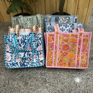 Premium <b>Mini</b> Women's Handmade Cotton Quilted <b>Tote</b> <b>Bag</b> with Chains Open Closure Water Resistant Summer Carry <b>Bag</b> - Product Image 1