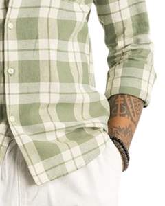 Camisa casual a cuadros verde salvia para hombre, de algodón y poliéster, manga larga, con botones, para venta al por mayor, proveedor OEM de exportación. - Product Image 6