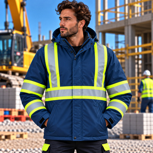 Safety Work Construction Coats High Visibility Reflective <b>Waterproof</b> Work <b>Jacket</b> with Hood Safety Winter Coat - Product Image 2