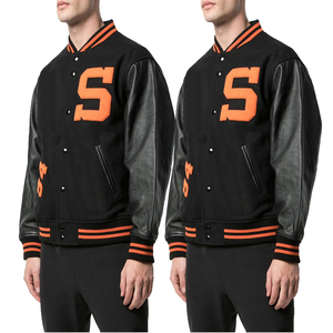 Top Selling Black Cotton Sleeves Varsity <b>Jacket</b> Breathable <b>Fleece</b> <b>Lining</b> Front Logo Canvas Fabric Winter Men's Casual Branded - Product Image 3