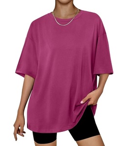 Camiseta de algodón 100% sólido para mujer, manga corta, cuello con hombros caídos, holgada, informal, transpirable, precio mayorista, de Bangladesh - Product Image 1