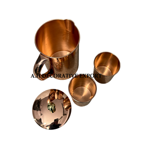 Traditional Pure Copper Water Jug with 2 <b>Glasses</b> Set Handcrafted Hammered Copper Pitcher for Decorative Copper Drinkware - Product Image 3