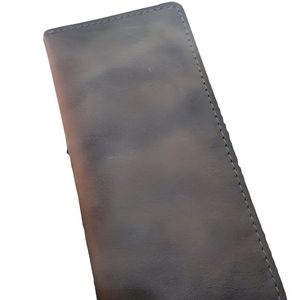 Exclusive Vintage Grey Leather Long <b>Wallet</b> For <b>Men</b> Genuine Cowhide Distressed <b>Slim</b> Bifold Travel Purse Zipper Pocket Card Slots - Product Image 2