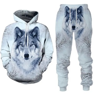 Ensemble sweat à capuche et pantalon imprimé numérique Wolf Rose de qualité supérieure, survêtement décontracté en polaire, logo personnalisé, plusieurs tailles, ensemble sportswear deux pièces - Product Image 3