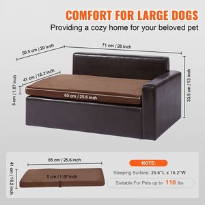Divano per Animali Domestici per Cani e Gatti di Taglia Media, Capacità di Carico 110 Libbre, Letto Morbido in Pelle per Cani, Nero - Product Image 2