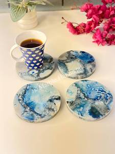ชุดจานรองแก้วชา กาแฟ ลายหินอาเกตสีน้ำเงินสวยงาม  ลายทางศาสนา  ขัดเงา คุณภาพพรีเมียม ทำด้วยมือ  มีจำหน่ายราคาส่ง - Product Image 3