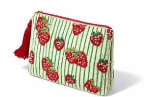 <b>Cute</b> Strawberry Beaded Tyvek Coin <b>Purse</b> Handmade Fruit Design Open Pouch Women Aesthetic Mini Wallet Makeup Pouch Wrist Large - Product Image 3