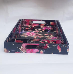 Bandeja de madera de nogal personalizada, accesorio de almacenamiento hecho a mano, con forma redonda, bandeja de madera rodante Natural, venta al por mayor - Product Image 4