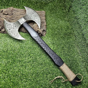 Hache à double tête en acier au carbone forgée à la main, manche en bois, outil de camping extérieur, vente en gros, fabricant OEM - Product Image 4