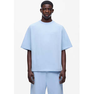 Camiseta Extra Grande Azul Claro para Hombre, 100% Algodón, Cuello Redondo, Estilo Casual Urbano, Corte Regular, Etiqueta Privada Personalizada, Secado Rápido - Product Image 1