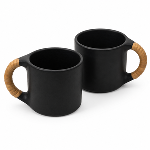 Handmade <b>Black</b> Pottery Tea Cup with Bamboo <b>Wrapped</b> Handle Rustic Ceramic Coffee Mug for Home Cafe Restaurant - Product Image 2