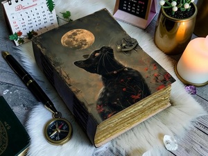 Herb Heritage Gothic Black Cat Moon <b>Journal</b> Handmade Leather Sewing Bound Grimoire Notebook 200 Sheets Fantasy <b>Writing</b> Diary - Product Image 5