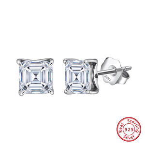 925 Sterling Silver Square Cut Moissanite Stud <b>Earrings</b> 1ct 2ct 3ct 4ct Certified Lab Diamond Princess Solitaire <b>Post</b> Unisex - Product Image 6