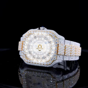 Montre pour homme en moissanite, mouvement à quartz analogique-numérique, résistance à l'eau 10 bars, boîtier argenté, cadran rond, montre de luxe - Product Image 3