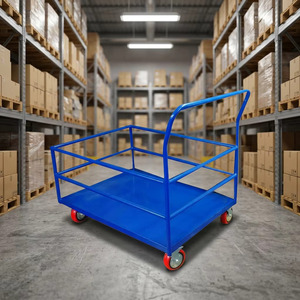Chariot à plateforme en acier bleu avec quatre roues, structure industrielle durable avec revêtement en poudre - Product Image 5