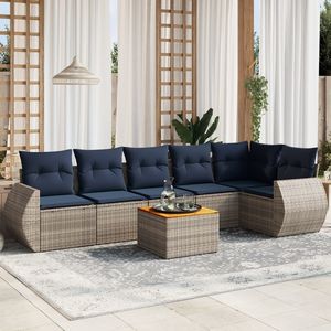 Set Divano da Giardino in Polyrattan Grigio a 7 Pezzi con Cuscini - Collezione Arredamento Patio - Product Image 1