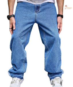 Jeans droits vintage pour homme, style streetwear, avec motif à pois, denim léger, tissu respirant et écologique, coupe décontractée - Product Image 1