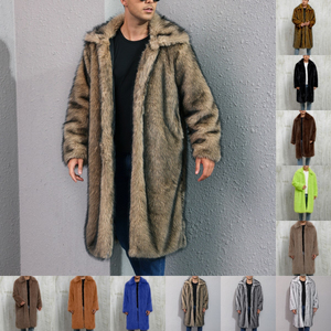 Manteau long en fausse fourrure noire pour homme, longueur genou, duveteux, pour l'hiver, col rabattu, veste chaude - Product Image 2