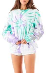 เสื้อสเวตเชิ้ตผู้หญิงแบบสั่งทำพิเศษ ลายมัดย้อม สีมิ้นท์ไลแลค แขนเสื้อประดับกลิตเตอร์รูปดาว ทรงโอเวอร์ไซส์ คอกลม เสื้อพูลโอเวอร์ผ้าฝ้าย แฟชั่น OEM ขายส่ง - Product Image 6