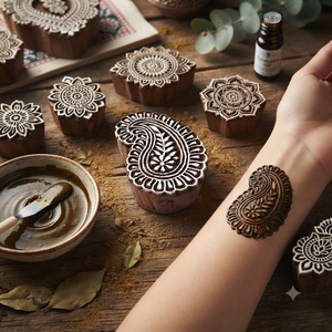 แสตมป์ลายเฮนน่าไม้ DIY ลายเมห์นดี ลายดอกไม้ ลายเพสลีย์ สำหรับงานฝีมือ พิมพ์ลายตกแต่งบ้าน - Product Image 1
