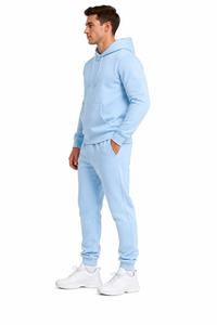 <b>Men</b> Solid Color Hooded Tracksuit Set Cotton Casual Autumn Full Length Sweatshirt and Jogger Pants with Drawstring Closure - Product Image 3