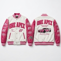 Blouson bomber rose personnalisé style Letterman avec manches en cuir, extérieur en laine et tissu toile – Streetwear hiver Motorsport