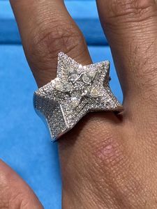Star Moissanite <b>Ring</b> Sparkling Halo <b>Statement</b> Band Silver Tone Jewelry Gift - Product Image 1