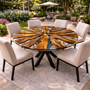 Mesa de Centro Redonda de Resina Ecológica de Lujo con Tapa de Vidrio, Mesa Moderna Hecha a Mano para Hogar u Hotel - Product Image 5