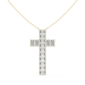Pendentif croix en diamant de laboratoire taille émeraude 7 carats pour femme, or massif 18 carats, bijoux fins, chaîne assortie incluse - Product Image 1